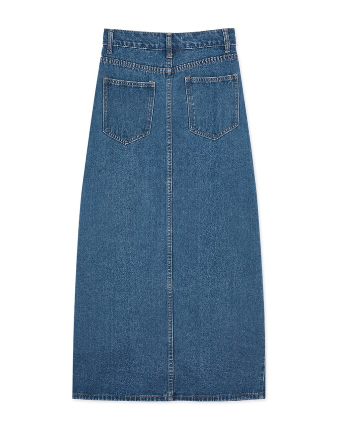 Concealed Placket Slit Denim Jeans Maxi Skirt