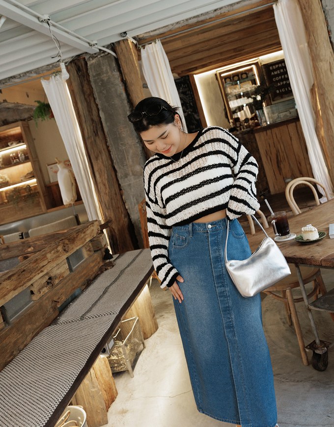 Concealed Placket Slit Denim Jeans Maxi Skirt
