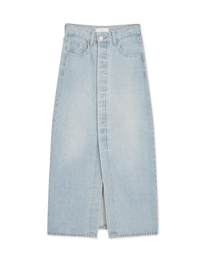 Concealed Placket Slit Denim Jeans Maxi Skirt
