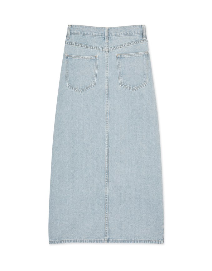 Concealed Placket Slit Denim Jeans Maxi Skirt