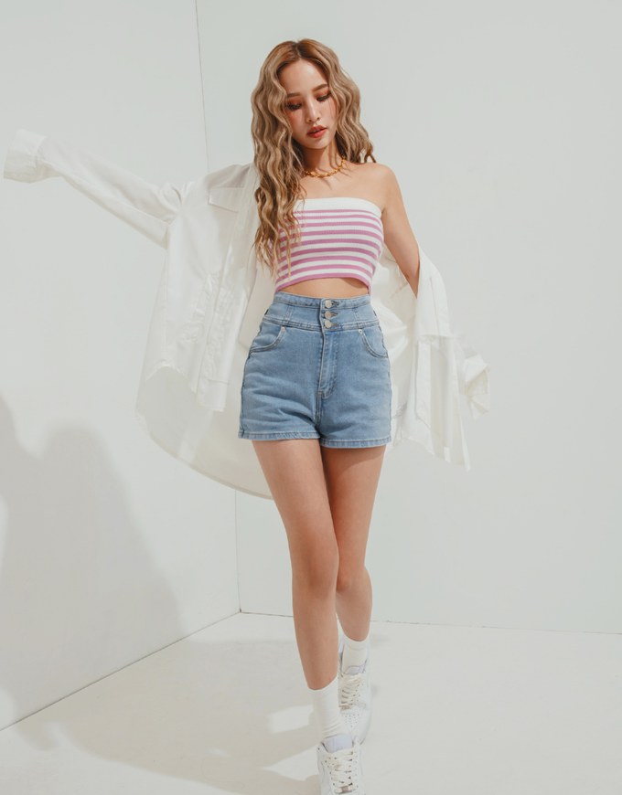 【Den!m LITE】Cooling Denim SHORTS Extra High Waisted Slimming Slim Fit Jeans Shorts No Filter