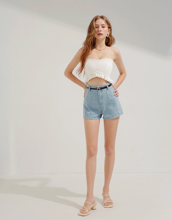 High Waisted Denim Jeans Shorts (With Belt)
