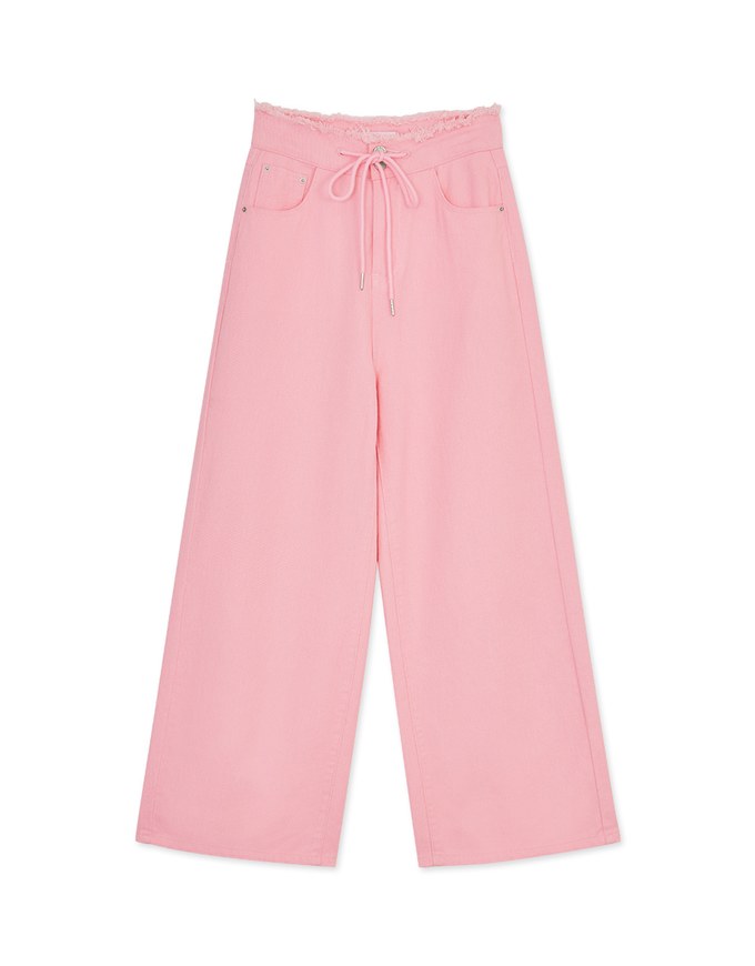 Drawstring Denim Jeans Straight Leg Pants