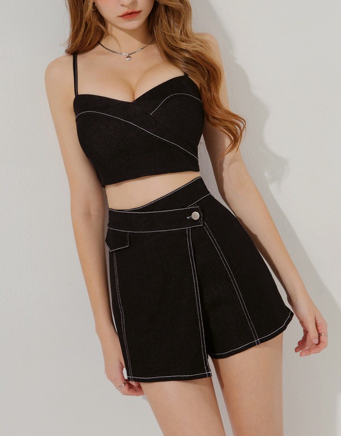 Denim Jeans Side Button Skorts