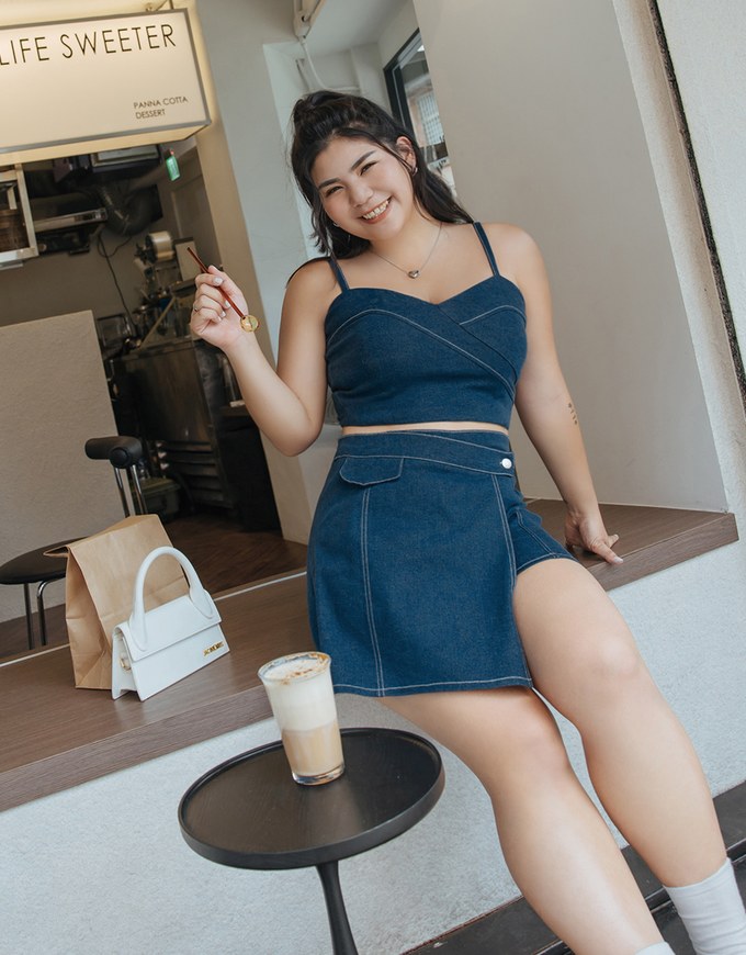 Denim Jeans Side Button Skorts
