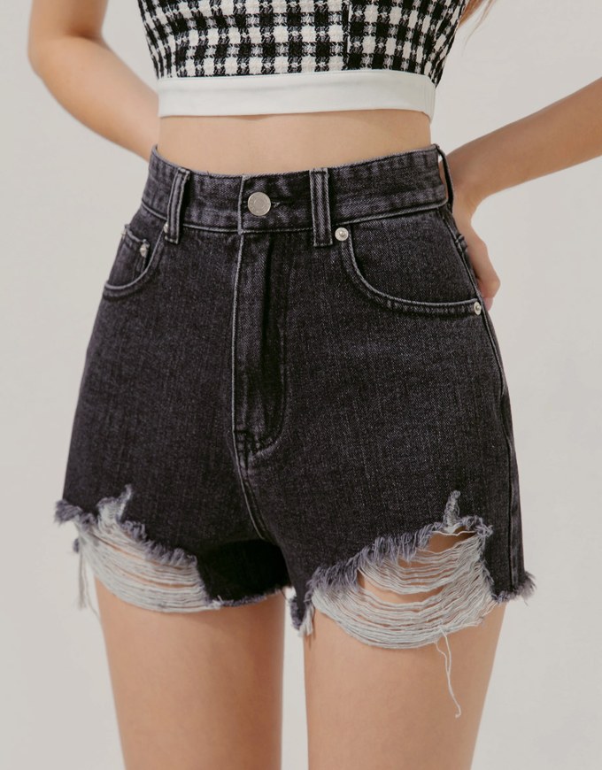 Distressed Hem Denim Jeans Shorts
