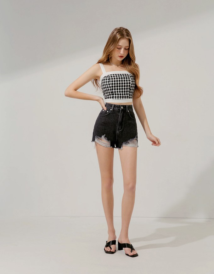 Distressed Hem Denim Jeans Shorts