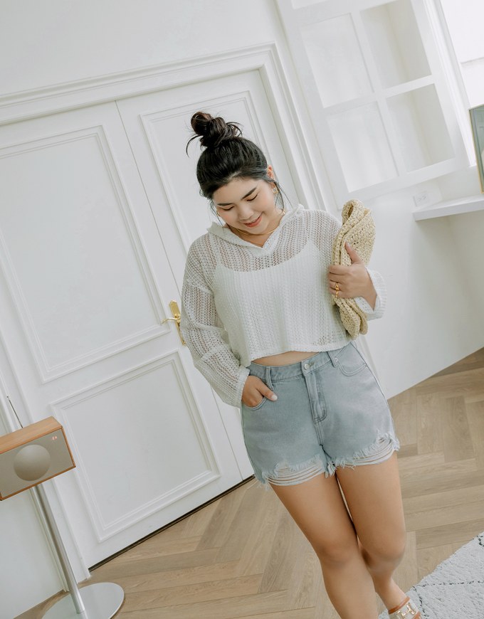 Distressed Hem Denim Jeans Shorts