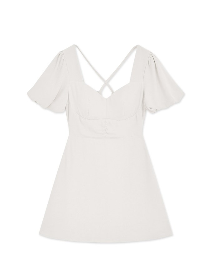 Peach Heart Neck Puffed Sleeves Strap Mini Dress (with padding)