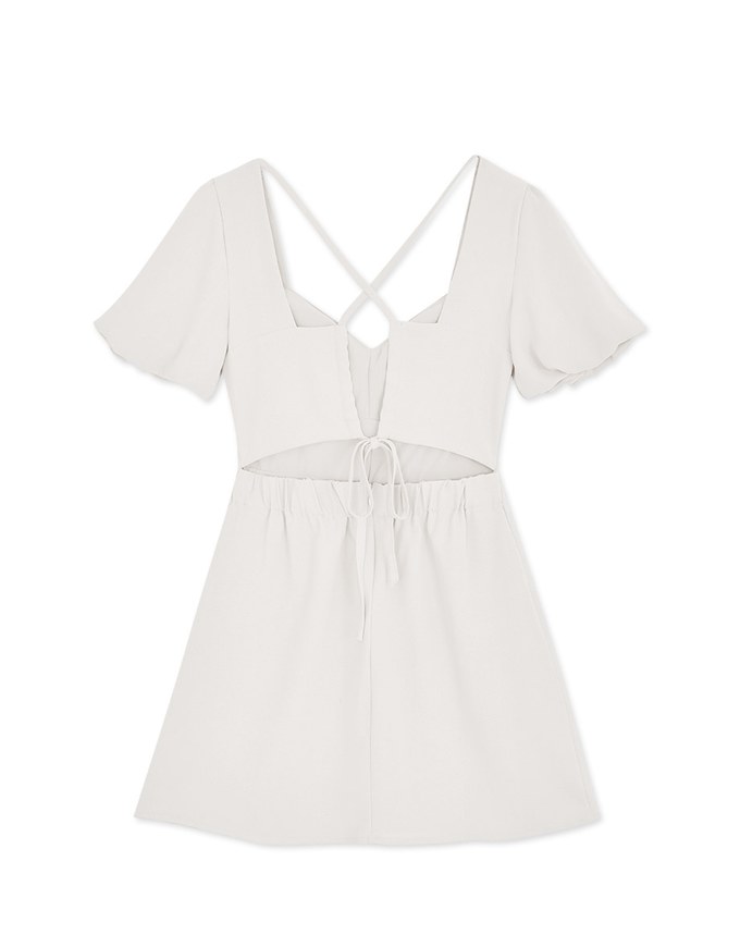 Peach Heart Neck Puffed Sleeves Strap Mini Dress (with padding)