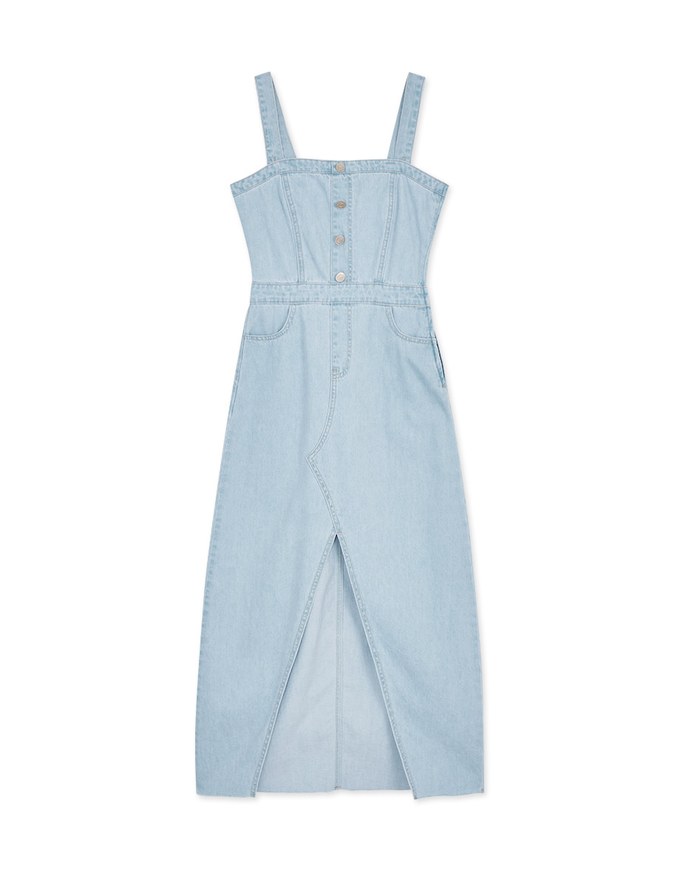 2Way Drawstring Slit Denim Jeans Long Dress