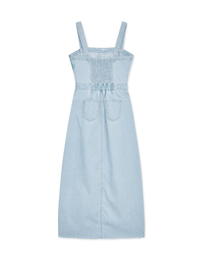 2Way Drawstring Slit Denim Jeans Long Dress