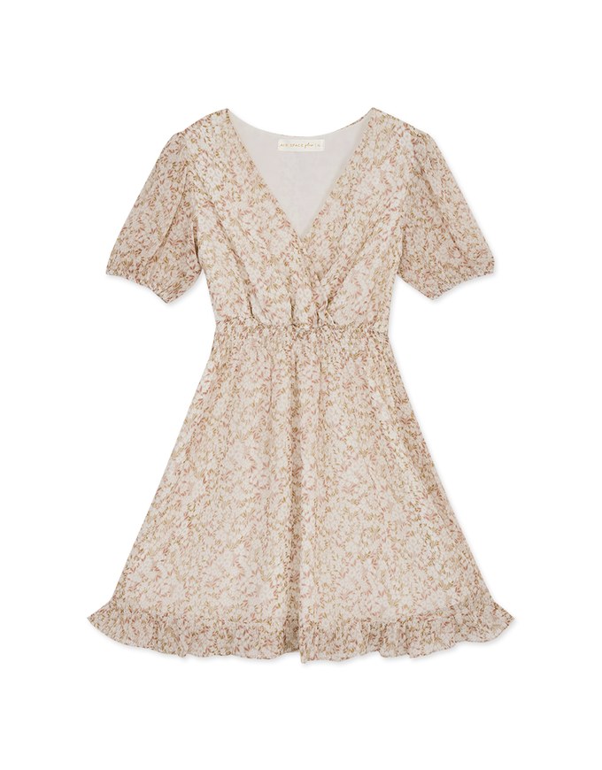 Floral Puff Sleeve Fishtail Mini Dress