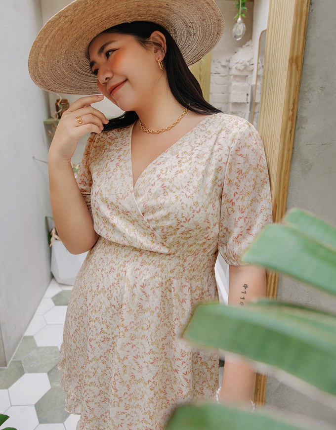 Floral Puff Sleeve Fishtail Mini Dress