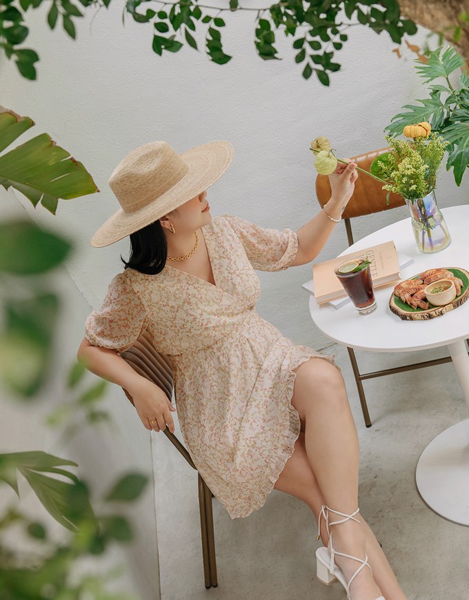 Floral Puff Sleeve Fishtail Mini Dress