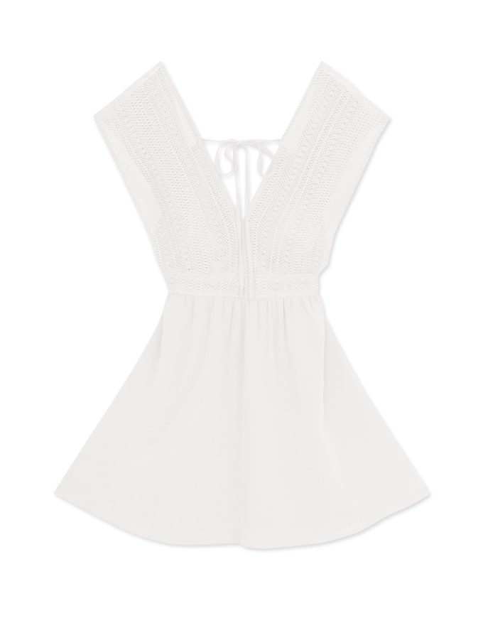 Deep V EmbroideredLace Strap Mini Dress (With Chest Pad)