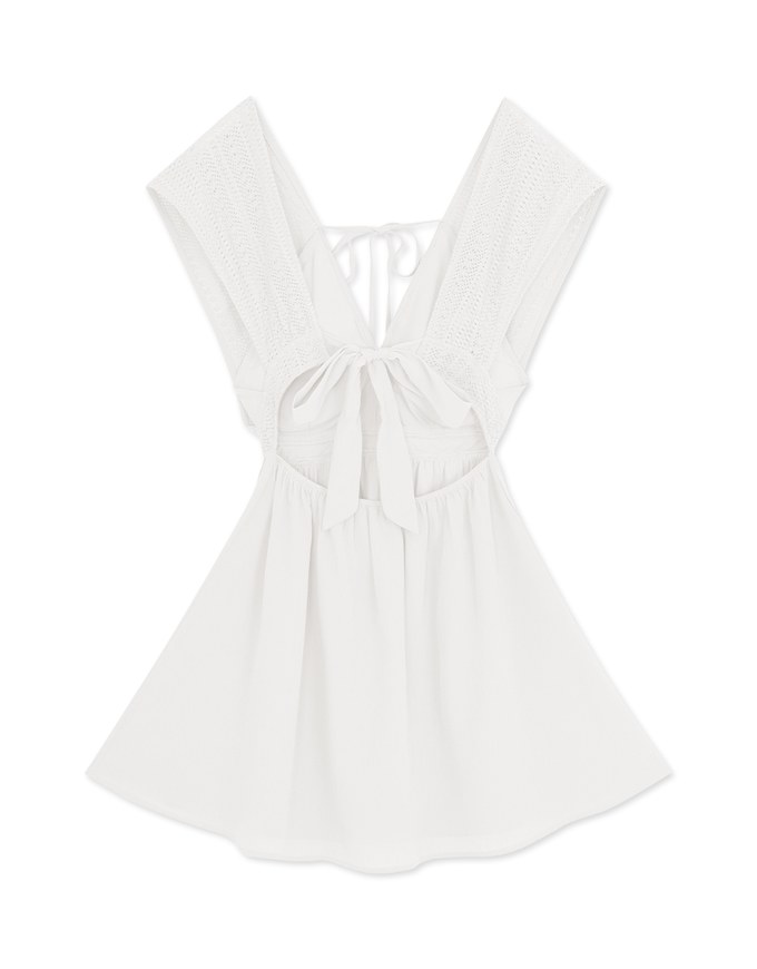 Deep V EmbroideredLace Strap Mini Dress (With Chest Pad)