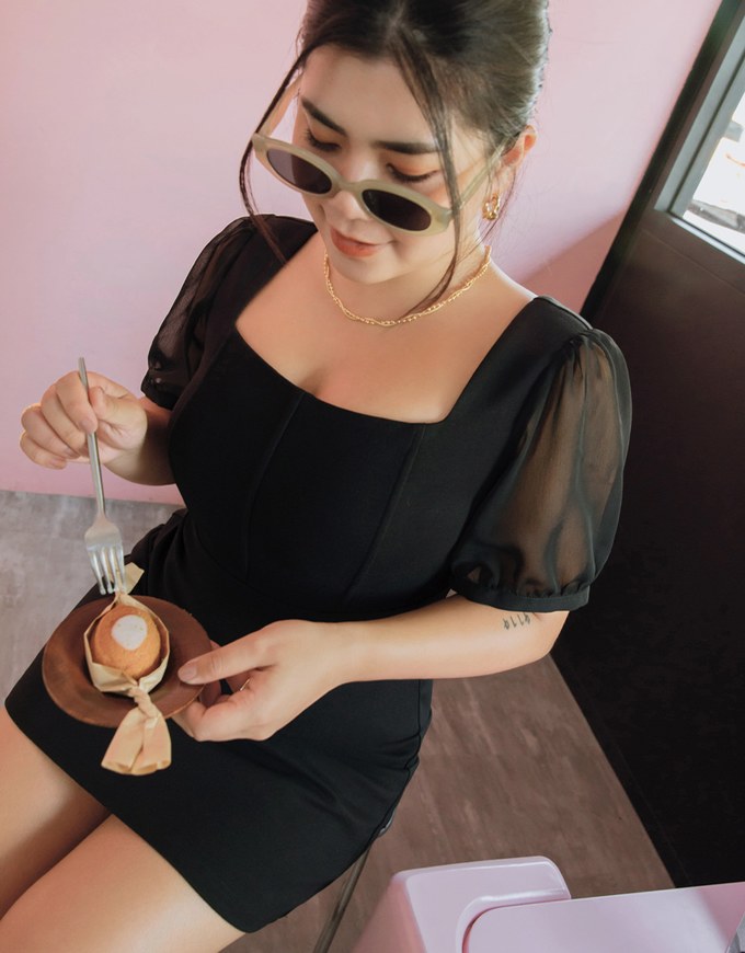 High Natural Waistline Short Sleeve Mini Dress