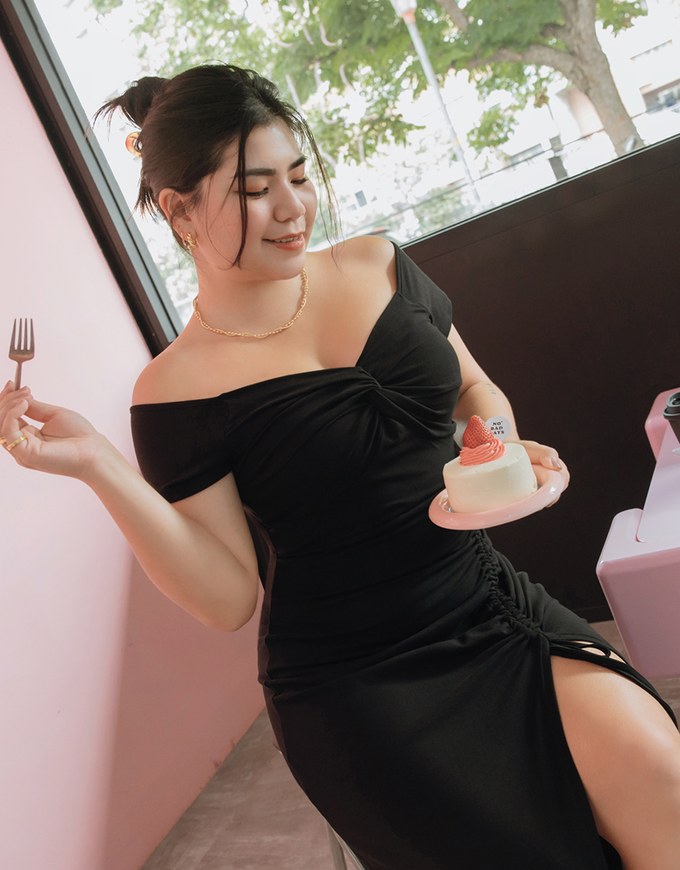 Flat Knotted Drawstring Slit Maxi Long Dress (With Padding)