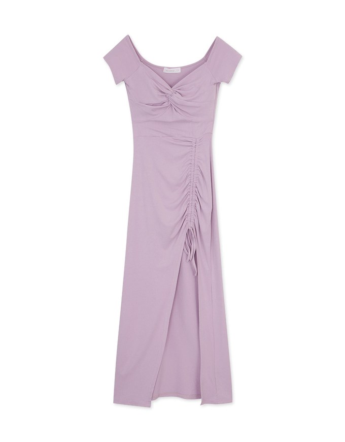 Flat Knotted Drawstring Slit Maxi Long Dress (With Padding)