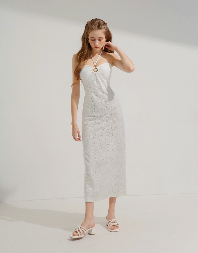Halter Embellished Bra Padded Maxi Dress (With Padding)