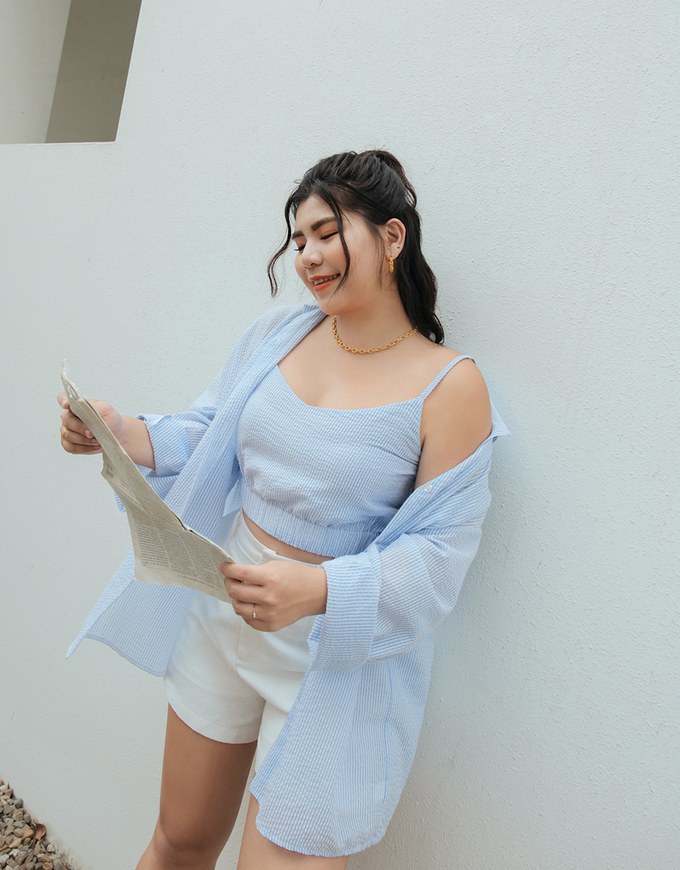 Two Piece Striped Long Blouse Shirt