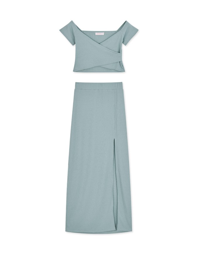 Paneled Slit Knit Suit Set