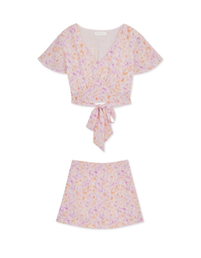 Render Print Back Tie-Up Skorts Set