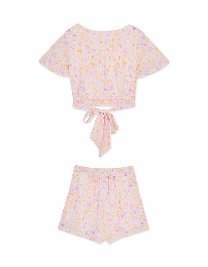 Render Print Back Tie-Up Skorts Set