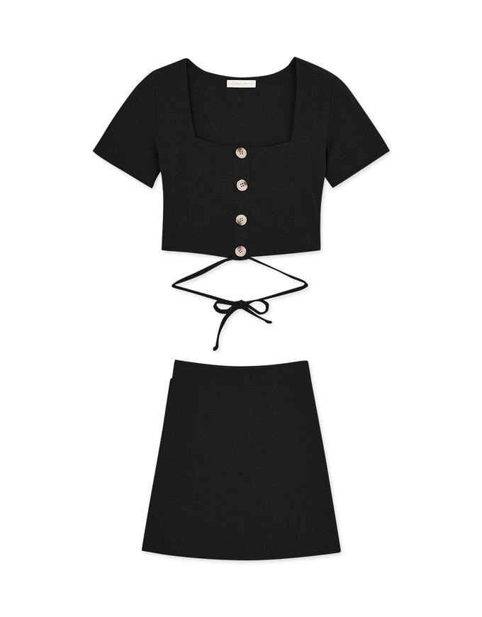 Square Neck Tie Knit Set Wear