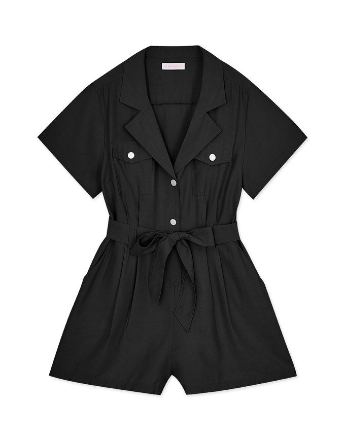 Lapel Collar Button Up Playsuit (With Sash)