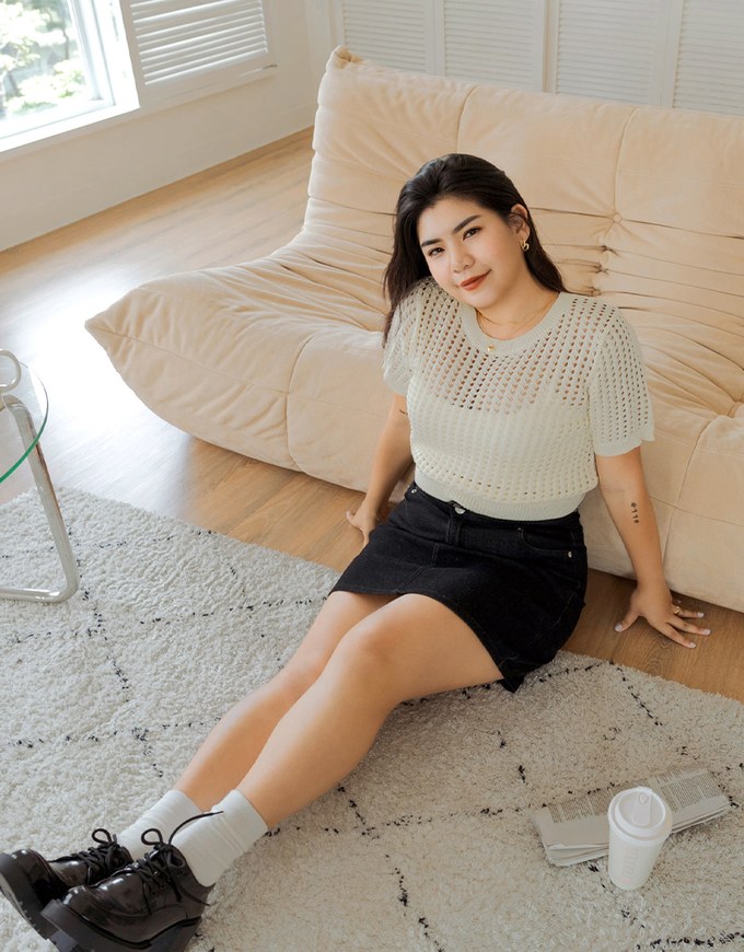 Hollow Hole Crop Knit Top