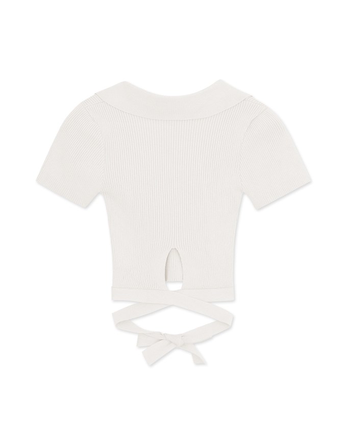 Lapel-Back Tie-Back Knit Top