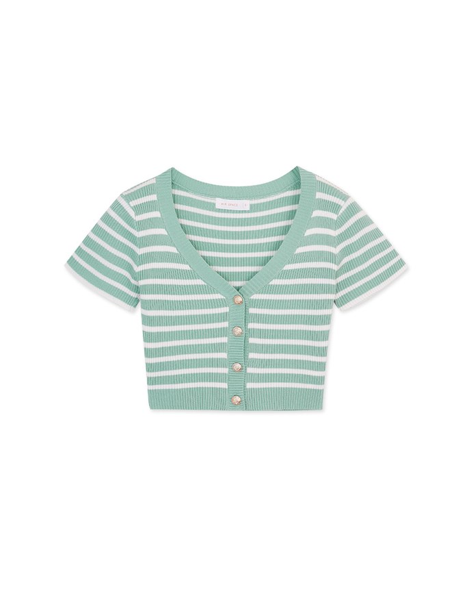 Striped Button- Knit Top