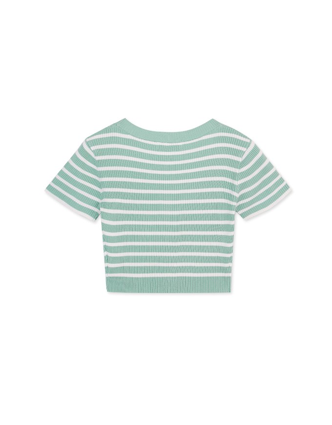 Striped Button- Knit Top