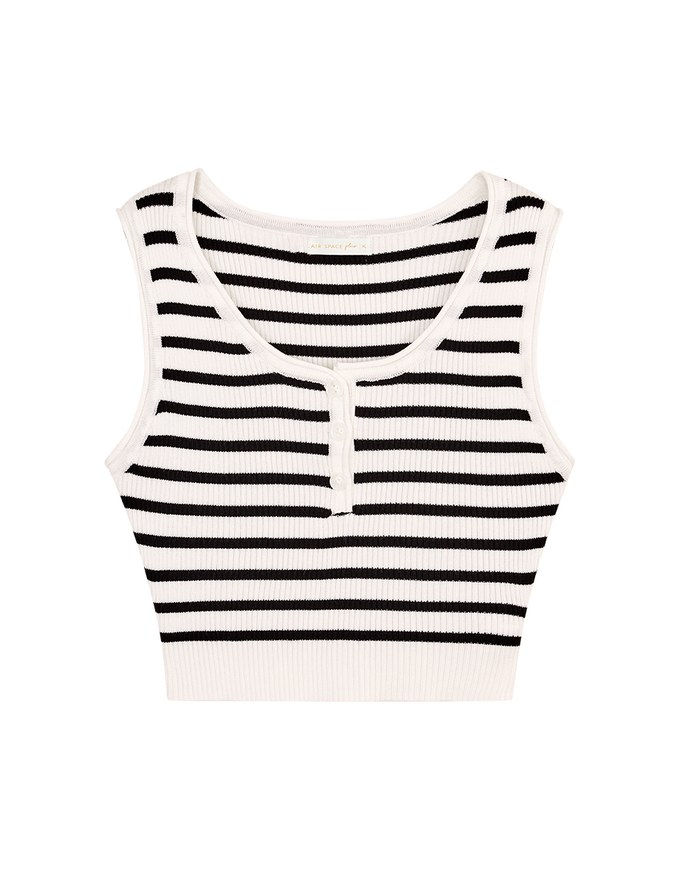 Striped Button Up Crop Tank Top