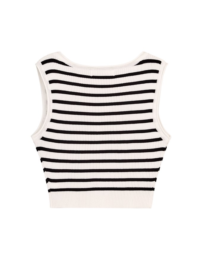 Striped Button Up Crop Tank Top
