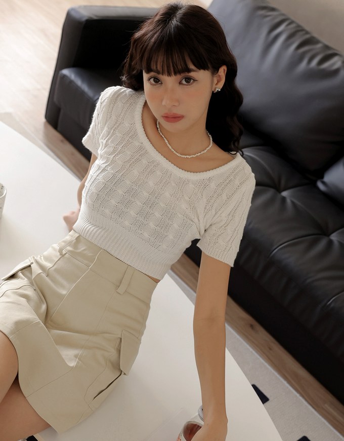 Braided Textured Short Sleeve Top