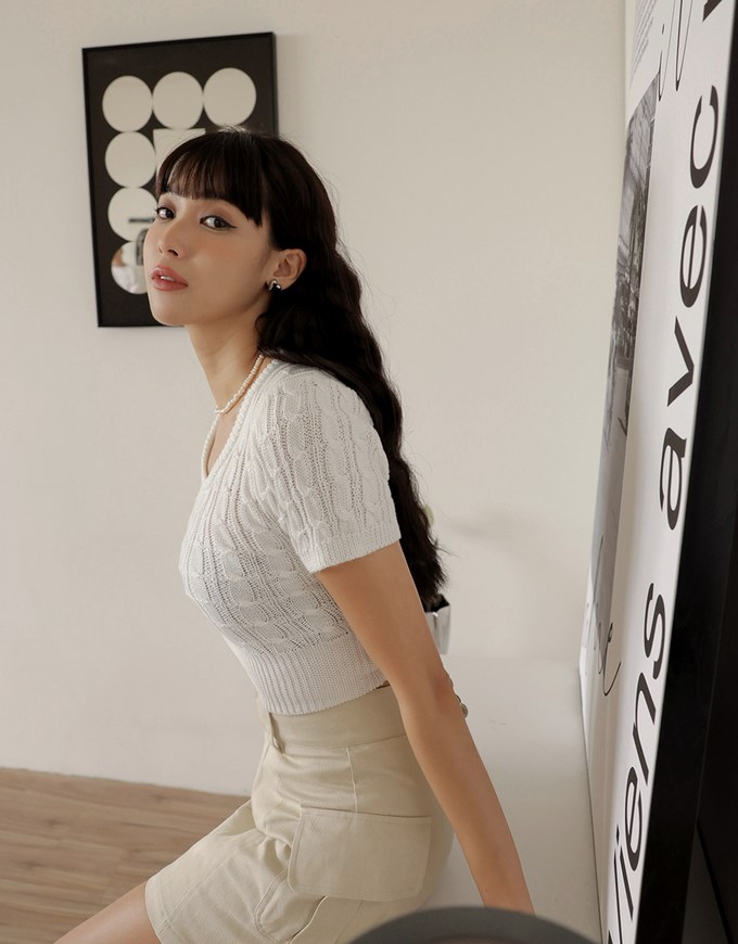 Braided Textured Short Sleeve Top