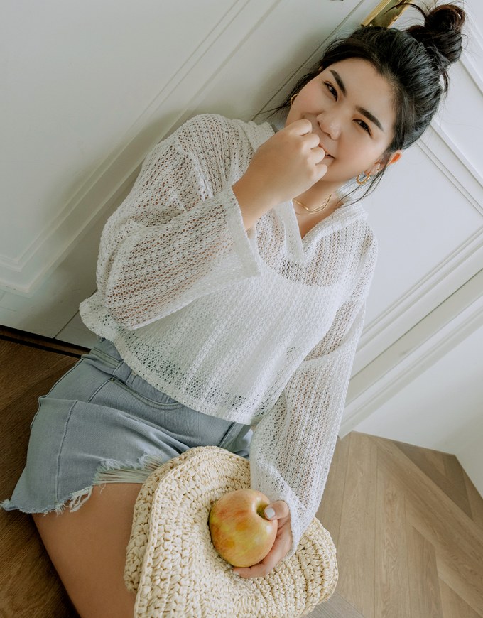 Hole Knit Hooded Top