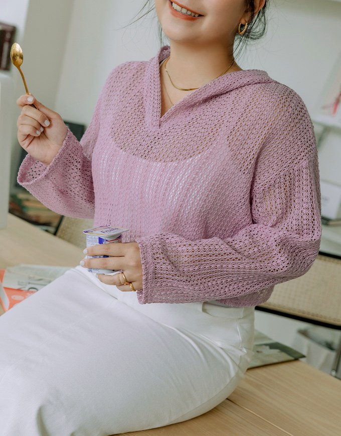 Hole Knit Hooded Top