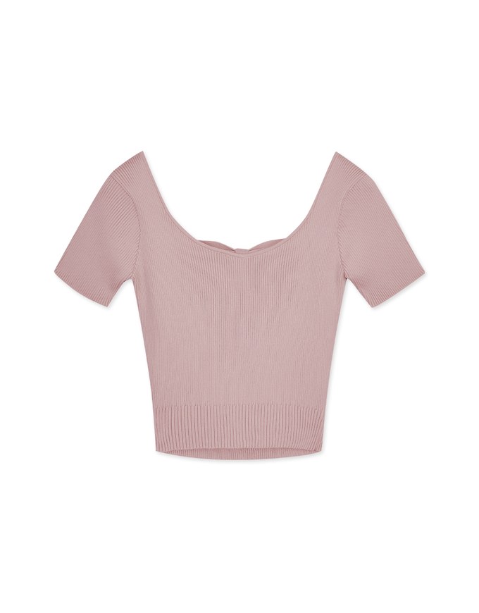 Back Hollow Knit Short Sleeve Top