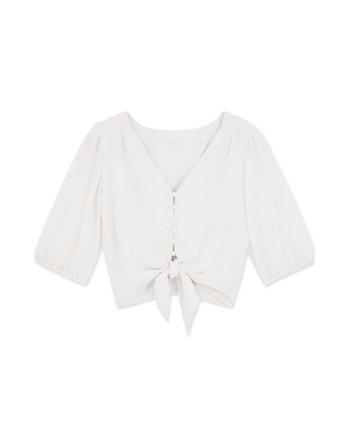 Sheer Buttoned Front Tie Top