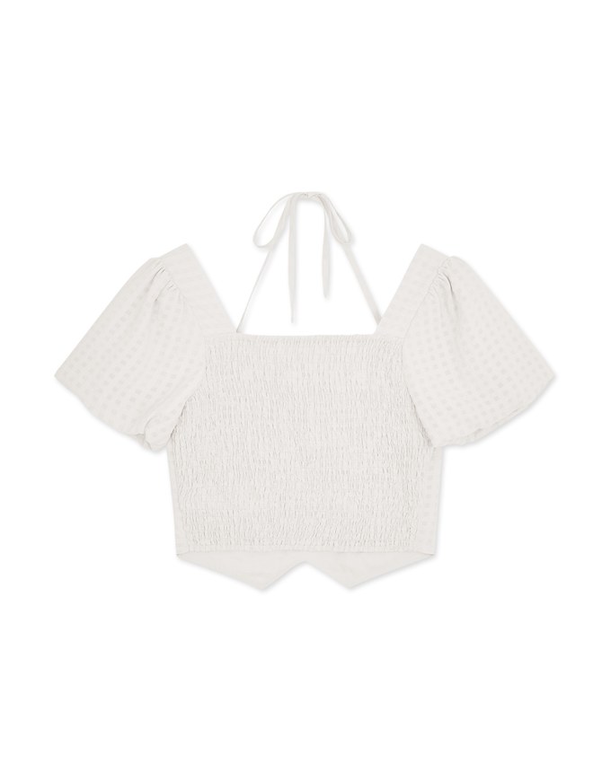 Sheer Plaid Puff Sleeve Tie Top