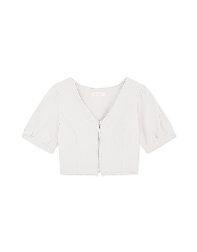 V Neck Zipper Crop Top