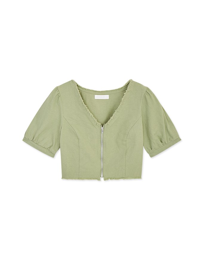 V Neck Zipper Crop Top