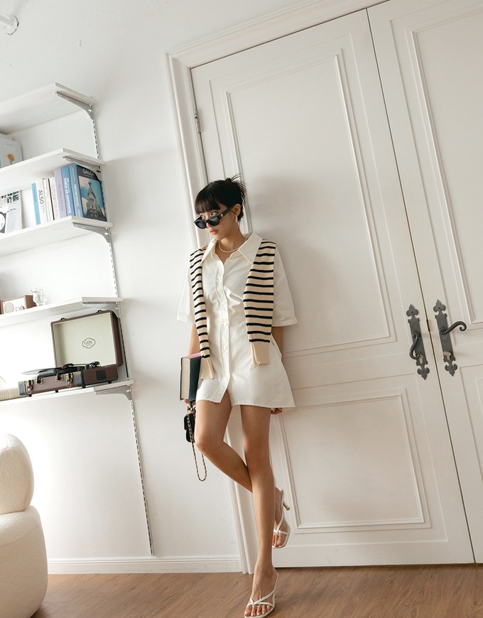 Adjustable Waist Short Sleeve Blouse Shirt