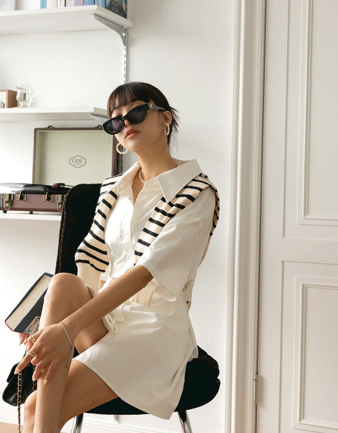 Adjustable Waist Short Sleeve Blouse Shirt