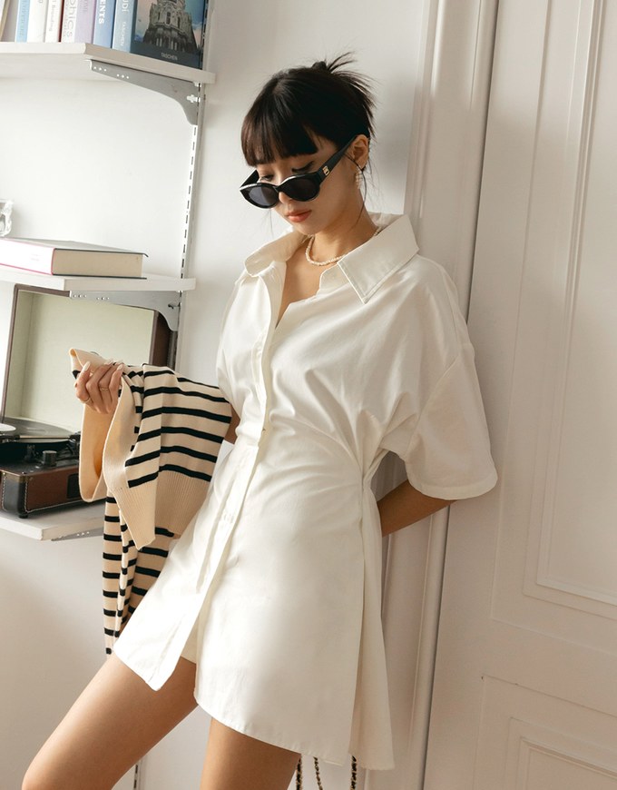 Adjustable Waist Short Sleeve Blouse Shirt