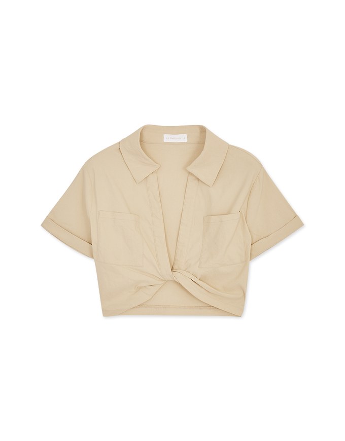 Front Twist Open Collar Crop Top